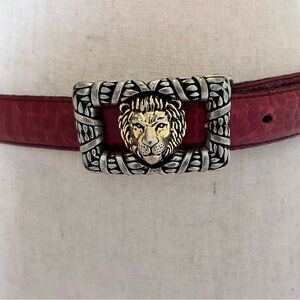 Vintage Vicenza Italian Leather Belt with Lion Buckle – Croc Embossed Brown S 32